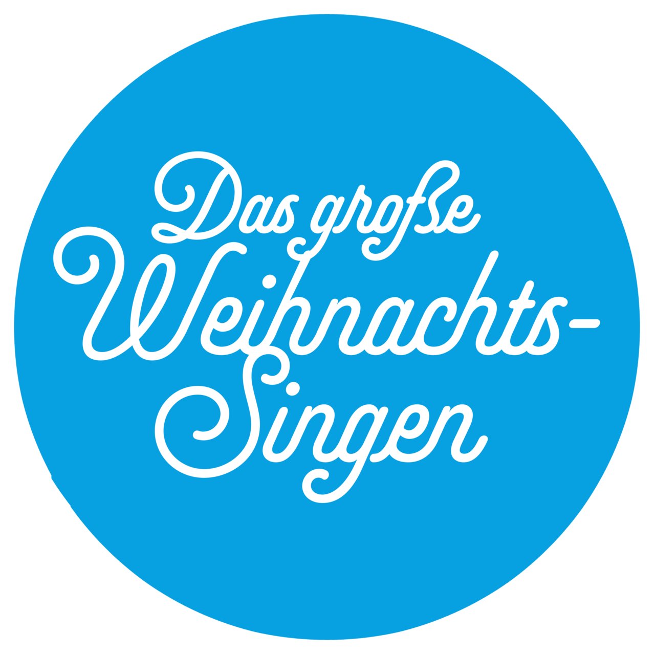 Rundes Logo Das große Weihnachtssingen auf blauem Hintergrund