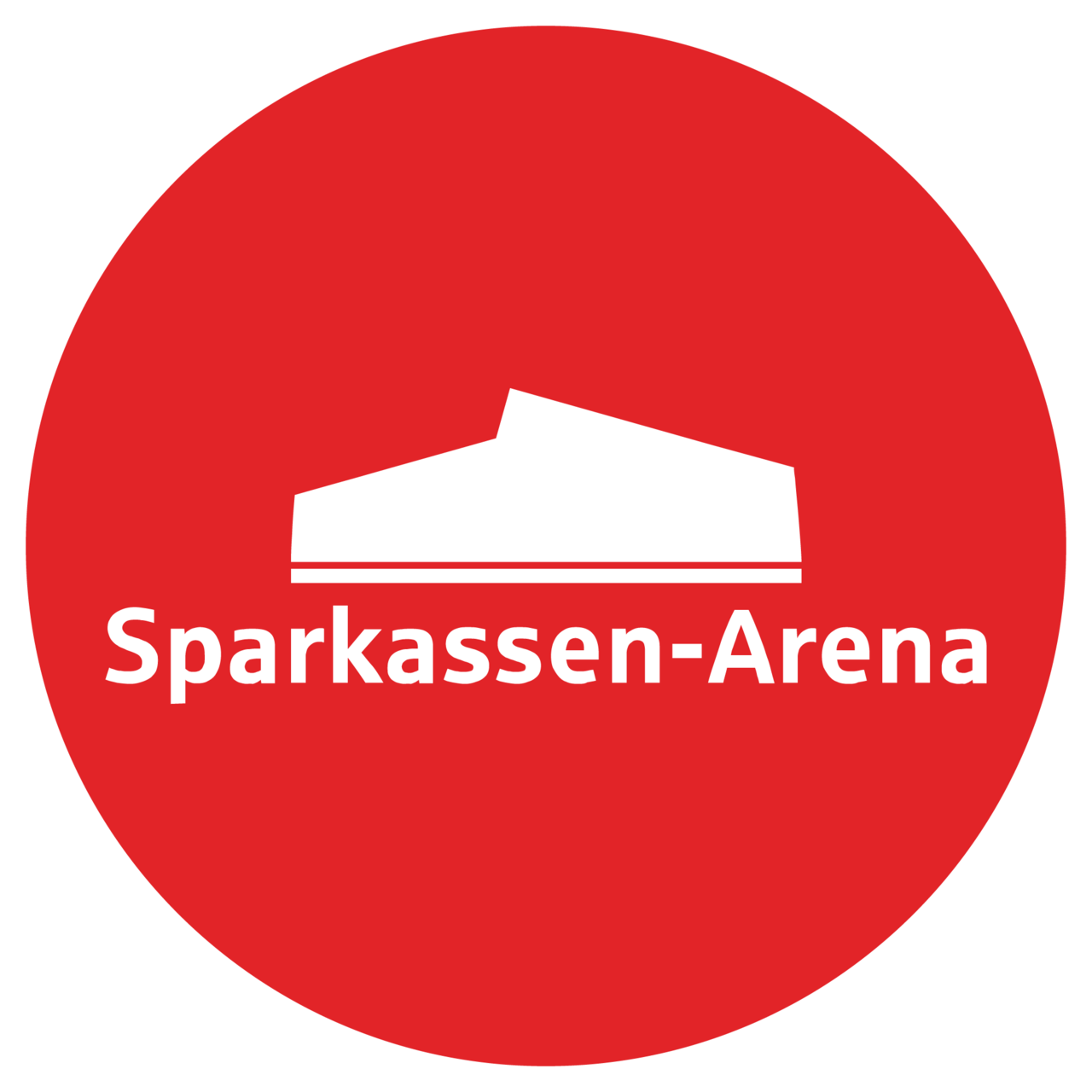Rundes Logo der Sparkassen-Arena auf rotem Hintergrund