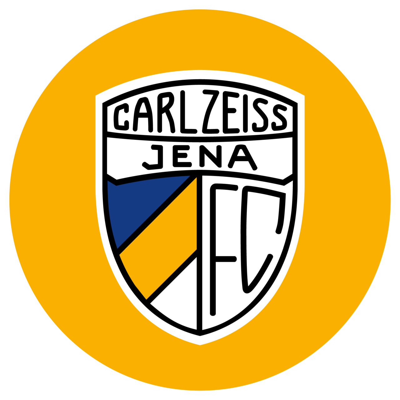 Rundes Logo des FC Carl Zeiss Jena auf gelben Hintergrund